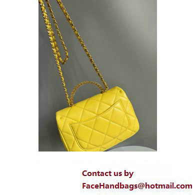 Chanel Lambskin, Resin  &  Gold-Tone Metal Small Flap Bag with Top Handle AS4848 Yellow 2024